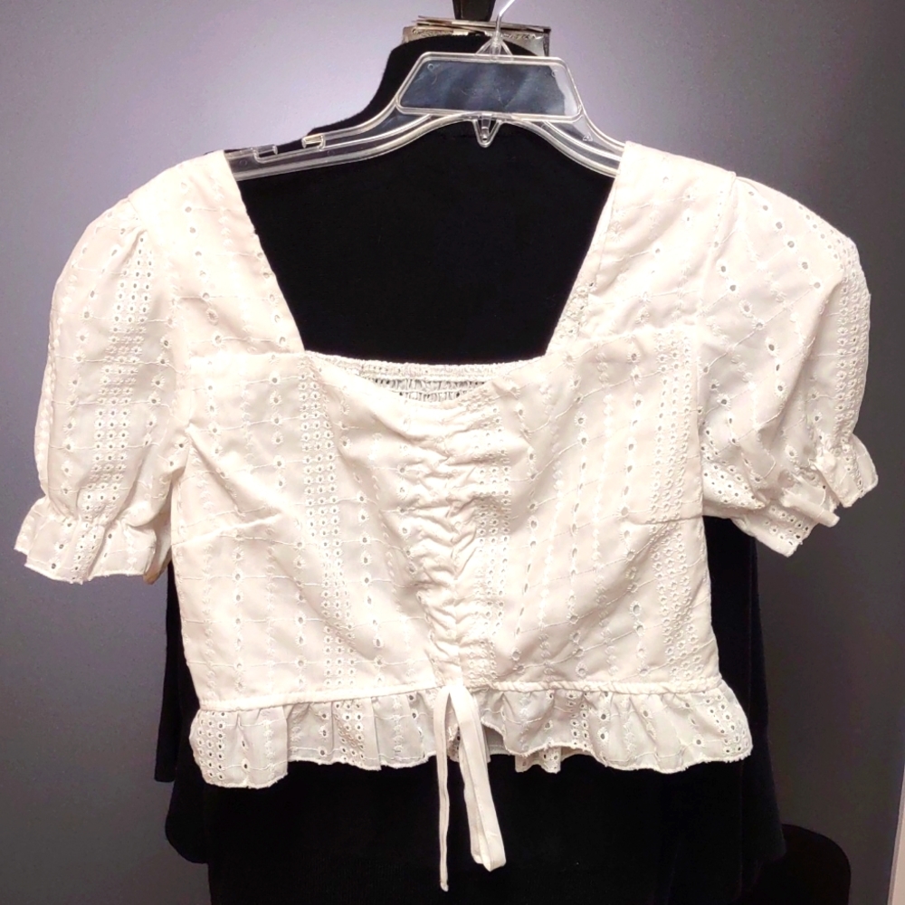 Misses white eyelet crop top with back ruching